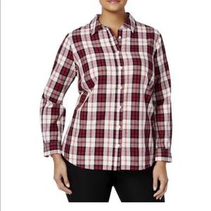 Charter Club Womens Plus Size Plaid Top